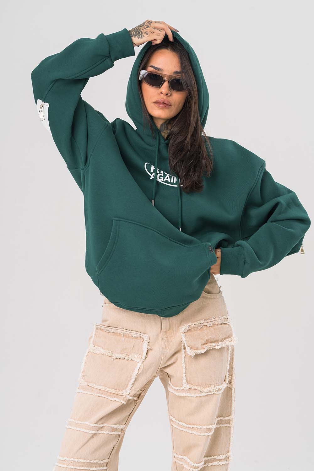 Rise Again Sırt Gizli Fermuar Detay Kapüşonlu Sweatshirt