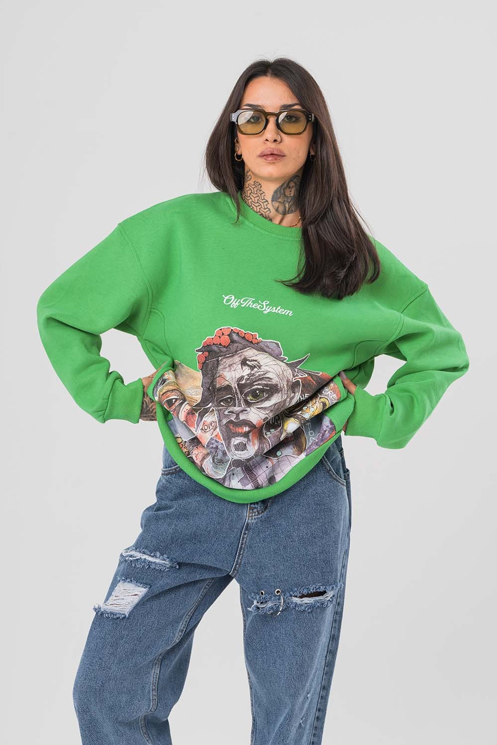 Unhappy Baskı Detaylı Bisiklet yaka Sweatshirt