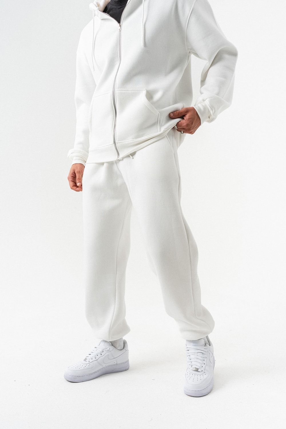 Fynor Fermuarlı Sweatshirt Hoodie ve Jogger Eşofman Takımı - Ekru