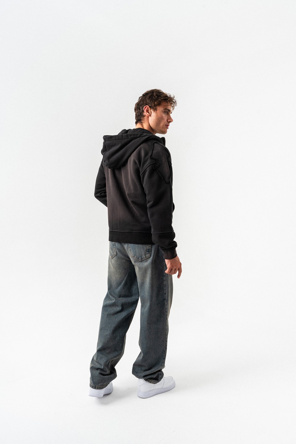 Underrail Yıkamalı Fermuarlı Sweatshirt Hoodie