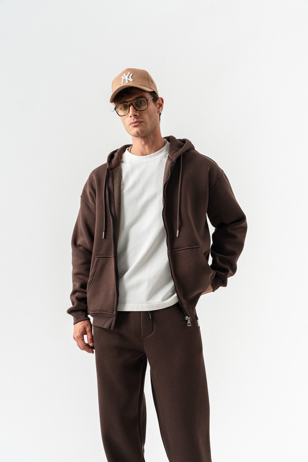 Brickstorm Fermuarlı Hoodie ve Baggy Eşofman Takımı - Kahverengi