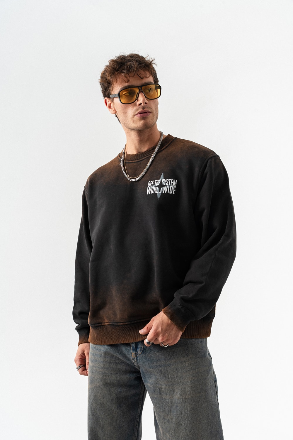 Worldwide Yıkamalı Bisiklet Yaka Sweatshirt