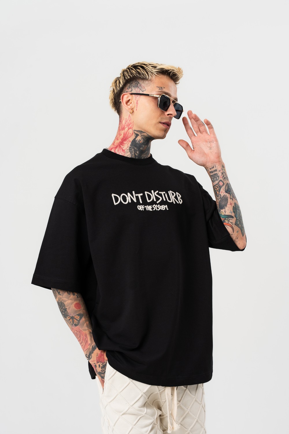Disturb Nakış Detaylı Oversize T-shirt - Siyah