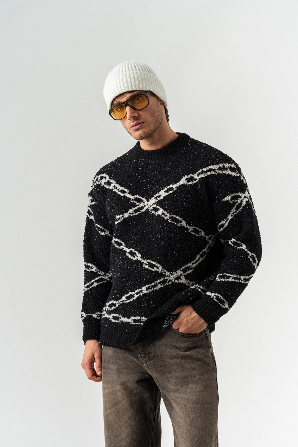 Chain Bisiklet Yaka Teddy Kumaş Kazak