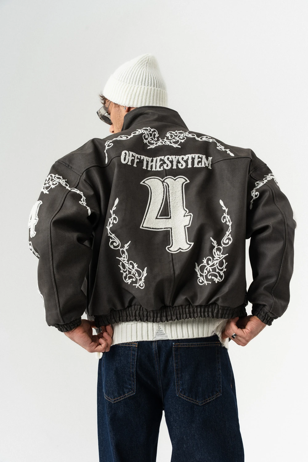 Four Off Nakış Detaylı Deri Mont - Siyah