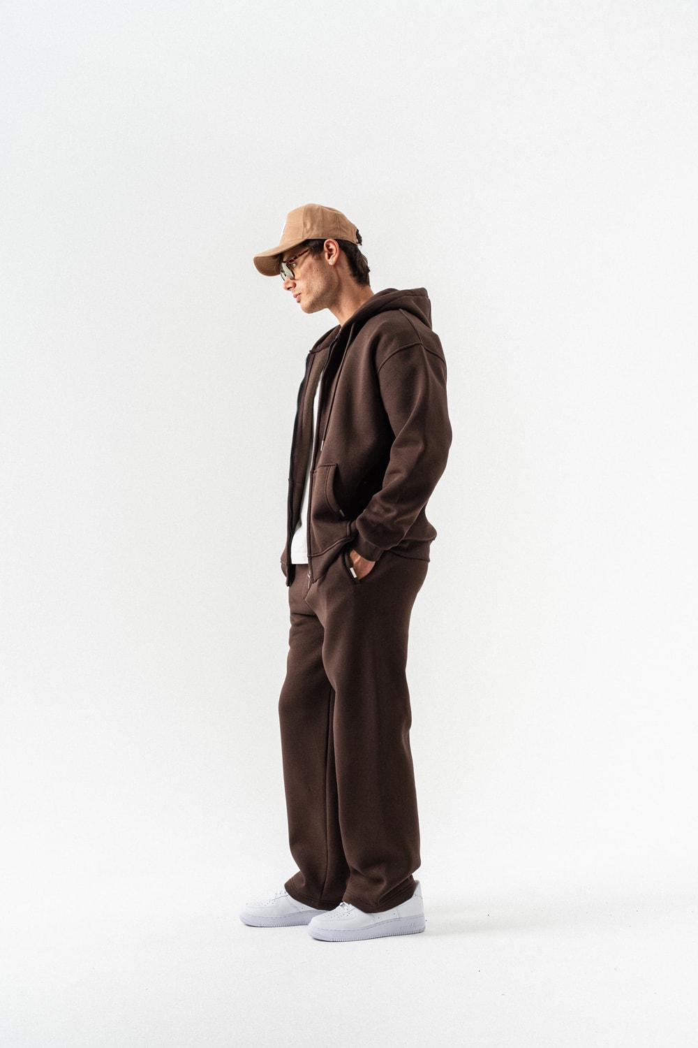 Brickstorm Fermuarlı Hoodie ve Baggy Eşofman Takımı - Kahverengi