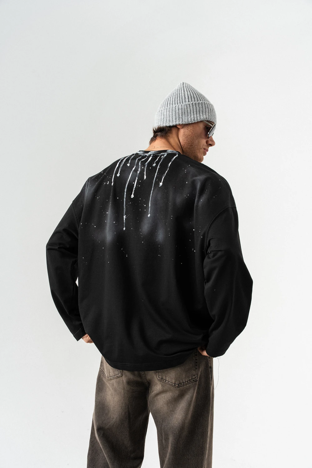 Drop Brush Bisiklet Yaka Sweatshirt