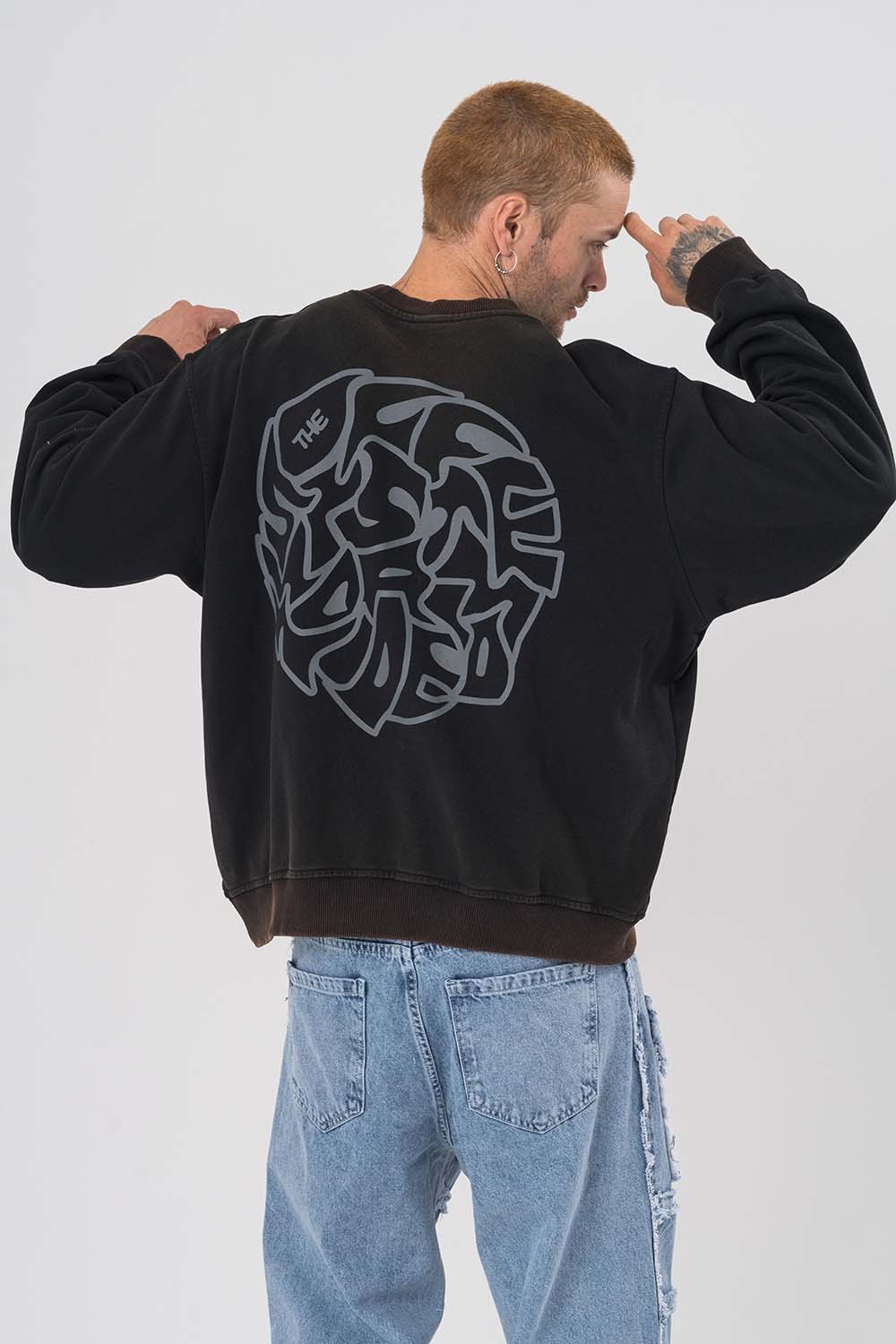 Sword Yıkamalı Bisiklet Yaka Sweatshirt