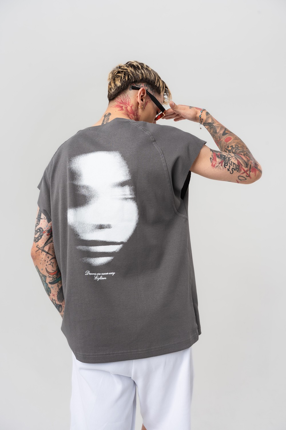 Foggy Pulse Kolsuz Oversize T-shirt - Gri
