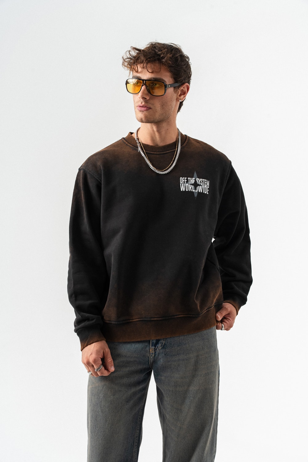 Worldwide Yıkamalı Bisiklet Yaka Sweatshirt