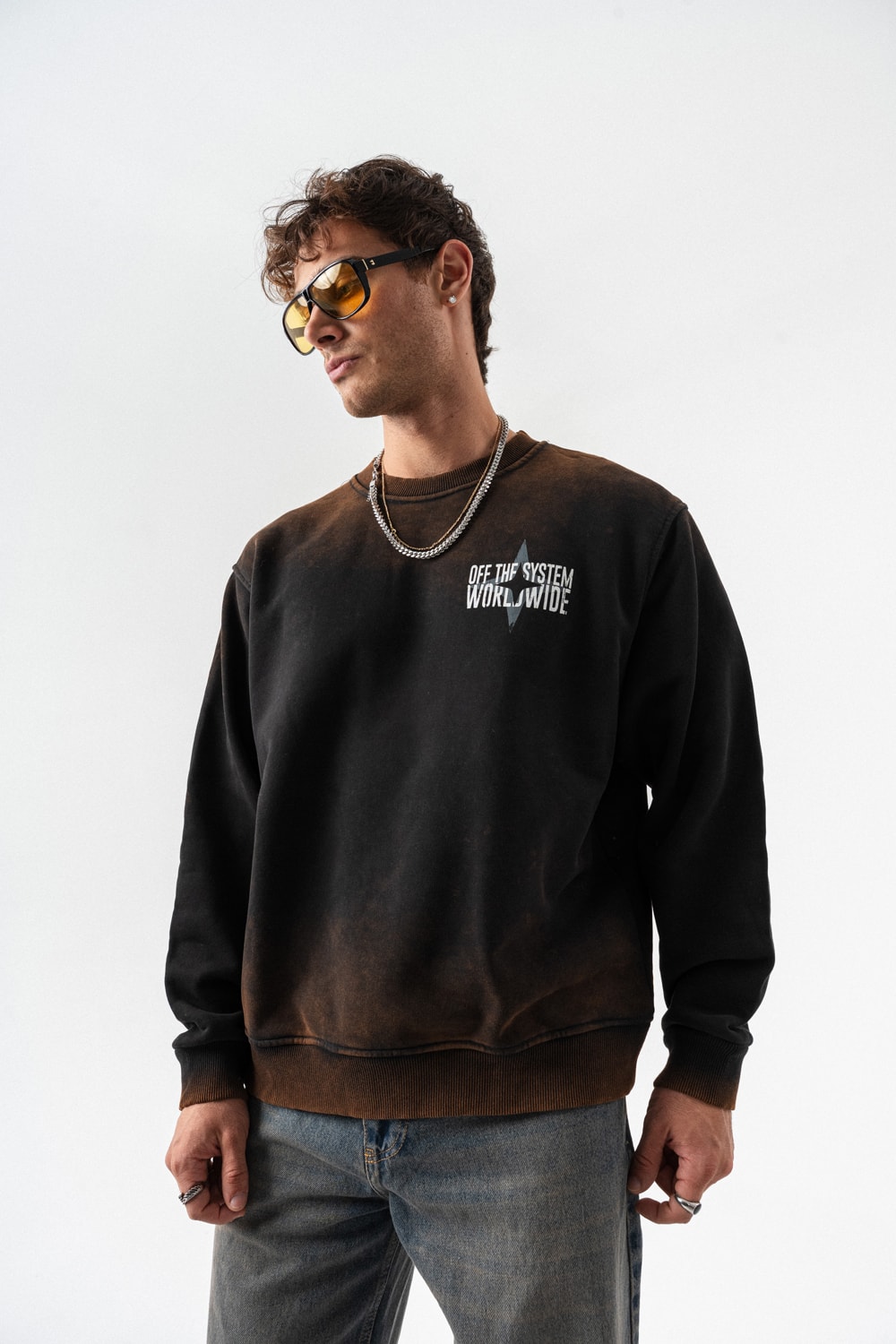 Worldwide Yıkamalı Bisiklet Yaka Sweatshirt