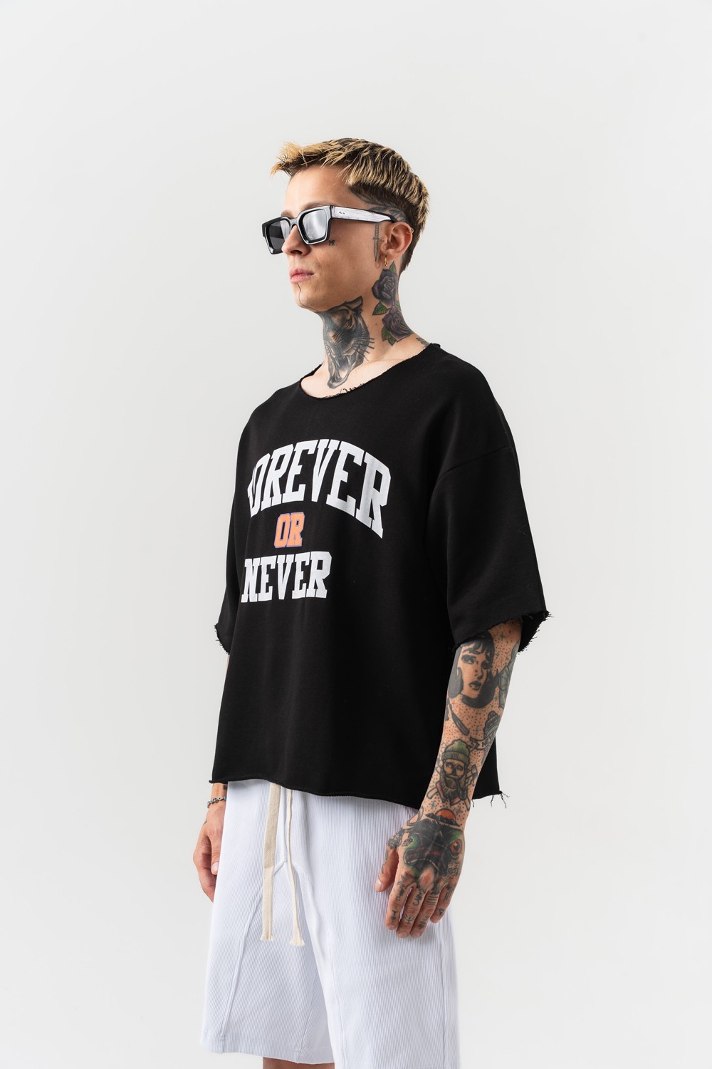 Never Oversize Crop T-shirt - Siyah