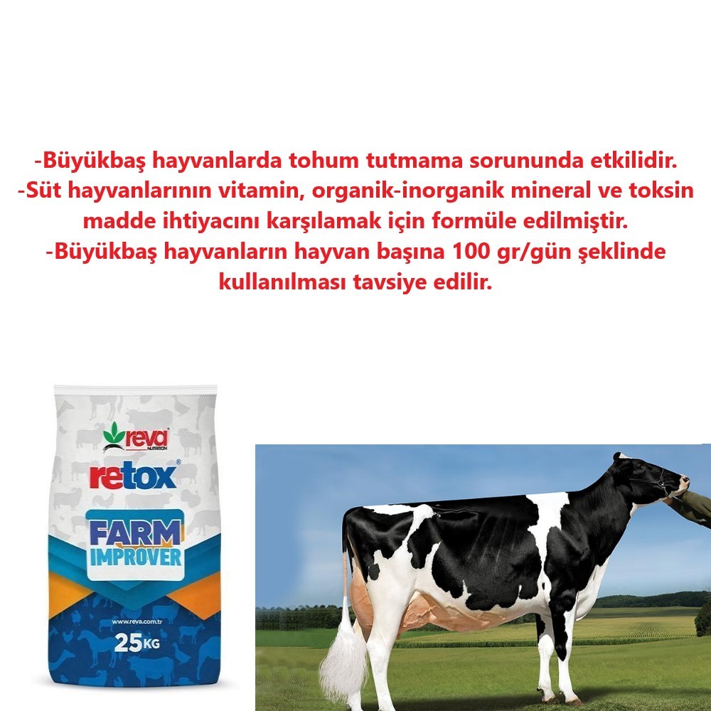 Retox Farm Improver Büyükbaş Hayvan Tohum Sorunu Etkili Yem Katkı-25 Kg