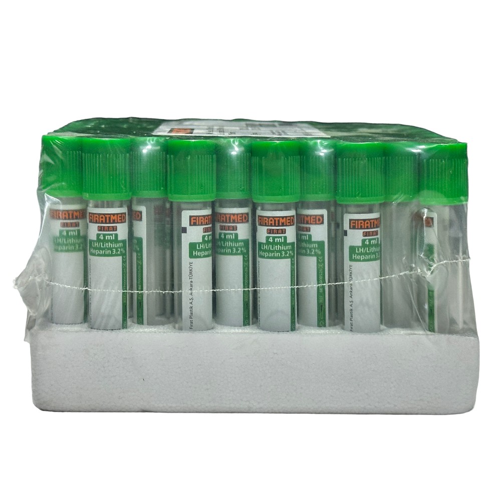 Fıratmed Yeşil Kapak Lityum Heparin Kan Alma Tüpü 4 Ml-100 Adet