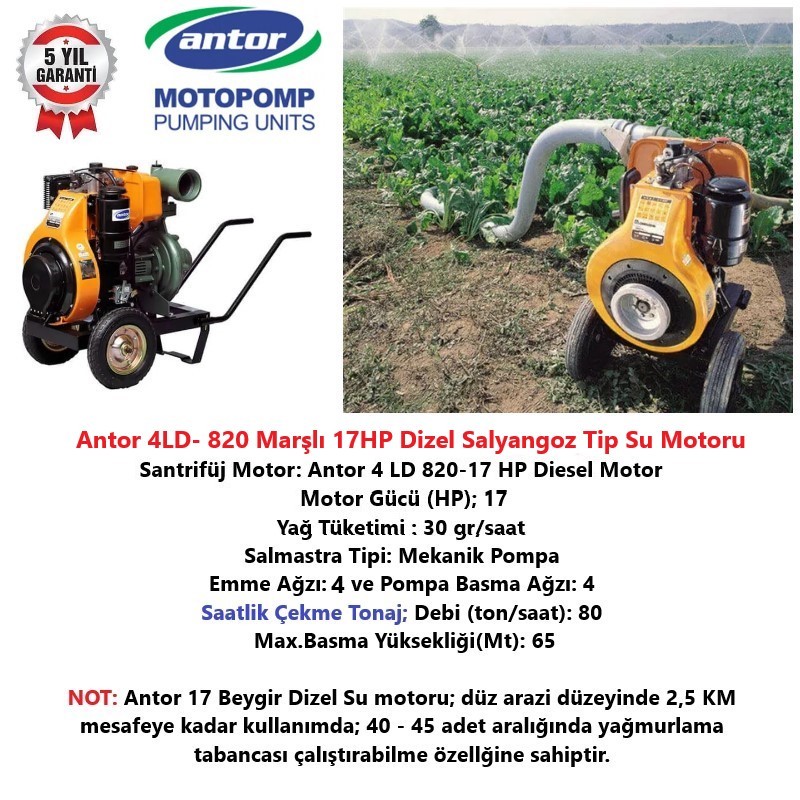 Antor 4LD- 820 Marşlı 17HP Dizel Su Motoru