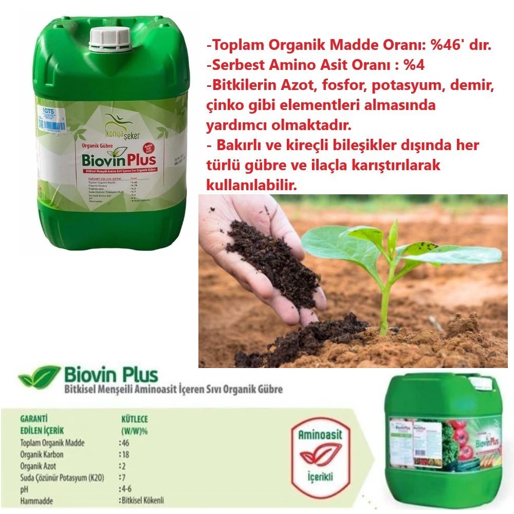 Biovin Plus Bitkisel Amino Asit Organik Sıvı Gübre 20 Litre