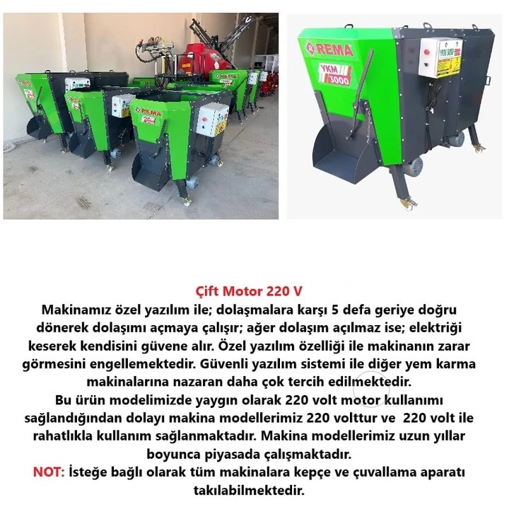 Rema YKM 3000 Elektrikli Yem Karıştırma Makinası Çift Motor 220 V