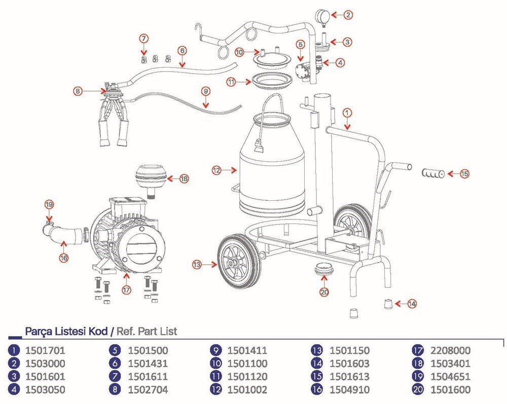 İnek ve Manda Tekli Süt Sağım Makina 30 Lt - İlgün Boru Tanklı Süt Sağma Makinesi Seti