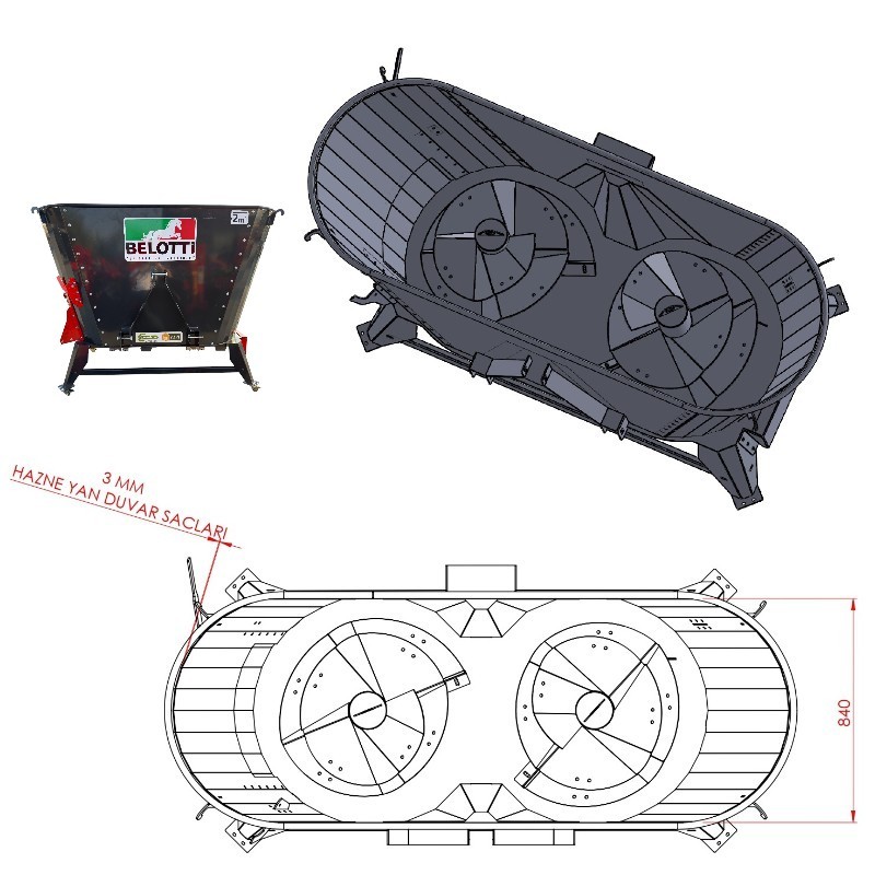 Belotti Karmator Elektrikli Yem Karma Makinesi 220 Volt-2 m³