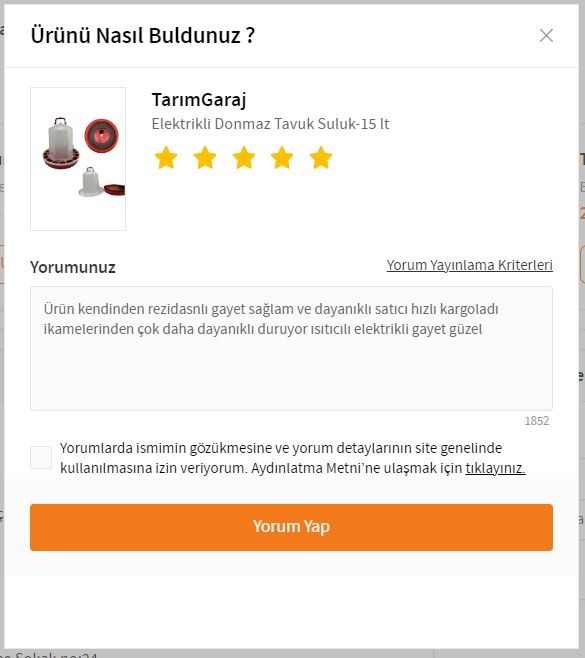 TARIM GARAJ TRENDYOL MÜŞTERİ DEĞERLENDİRMESİ 