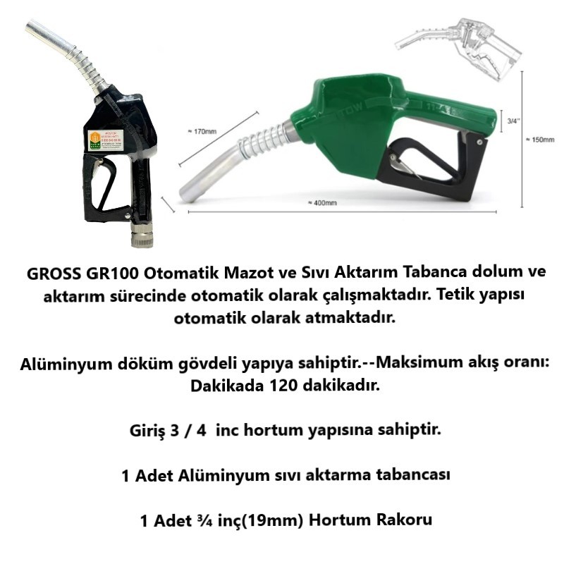 Gross Alüminyum 3/4 Uyumlu Otomatik Mazot Aktarma Tabanca