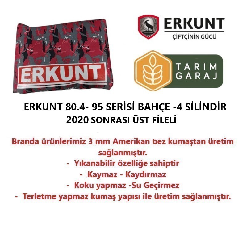 Erkunt 80.4-95 Bahçe Serisi Traktör Branda ve Koltuk Kılıfı 2020 Sonrası-Üst Fileli