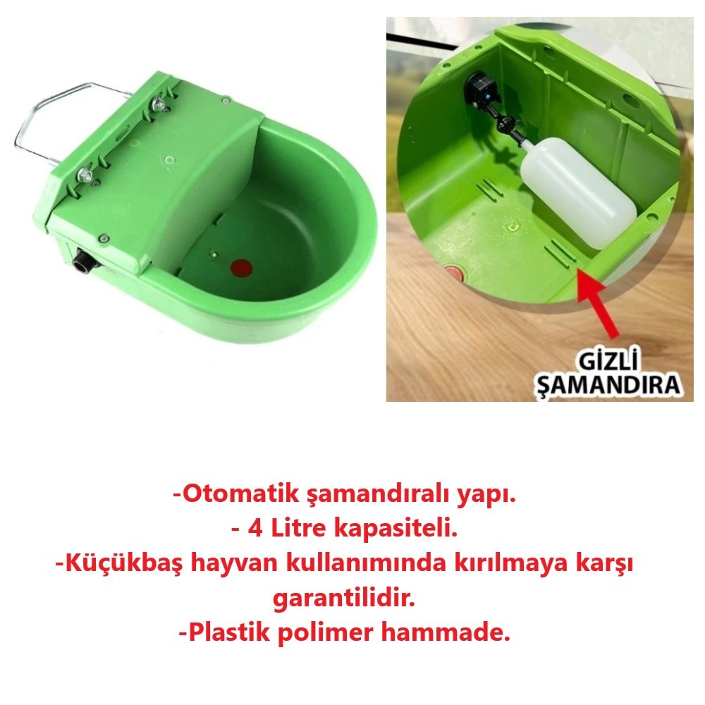 Otomatik Şamandıralı 4 Litre Plastik Hayvan Suluğu-2 Adet