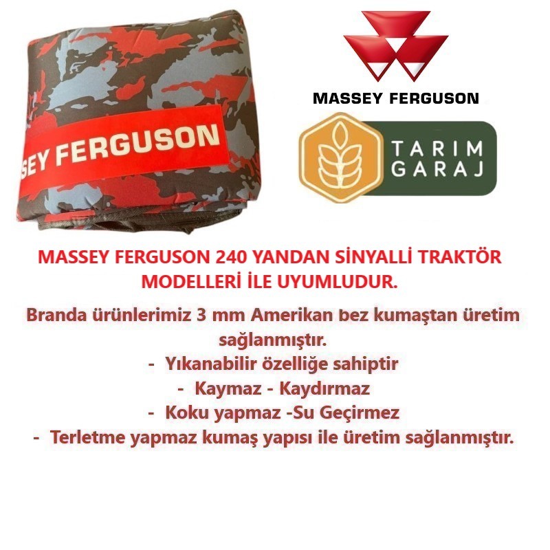 Massey Ferguson 240 Sinyalli Traktör Kaporta Kılıfı ve Koltuk Kılıfı Seti