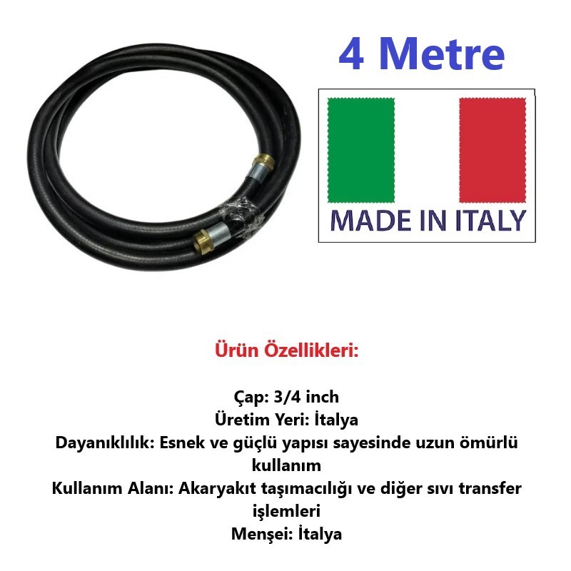 4 Metre Baskılı 3/4 Inch İthal Akaryakıt Hortumu