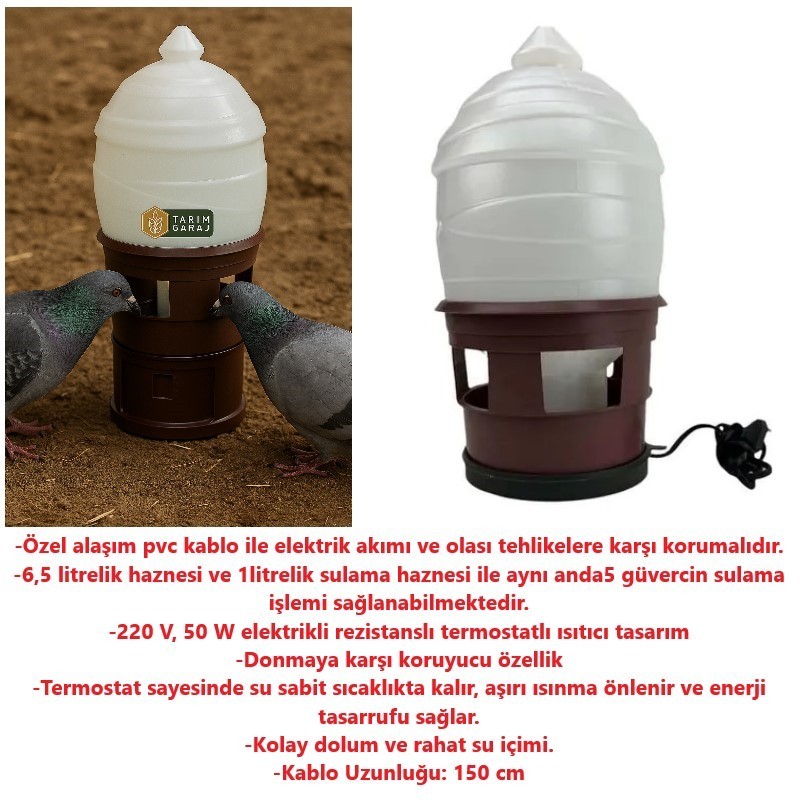 Elektrikli Isıtıcılı Güvercin Suluk-6,5 Lt
