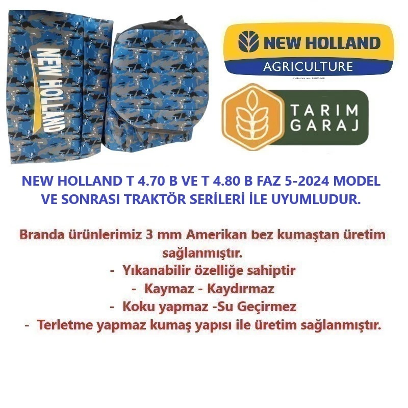 New Holland T 4.70B ve T 4.80B-Faz 5 Traktör Kılıfı Branda-2024 ve Sonrası