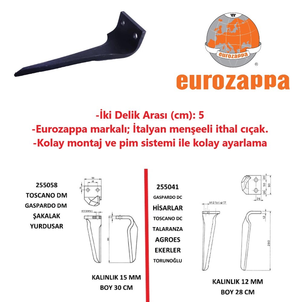 Eurozappa Dik Freze İthal Bıçak-2 Adet (Sağ-Sol Takım)