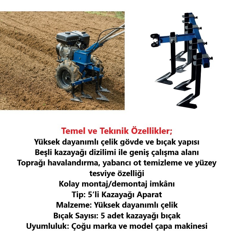 Kazayağı 5’li Aparat Çapa Makinesi Uyumlu-Tarımgaraj