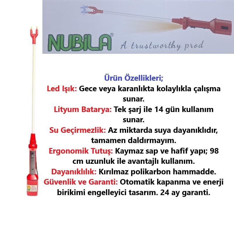 Nubila Led Işıklı Şarjlı Üvendire Şok Cihazı Uzun-98 cm-7200 Volt