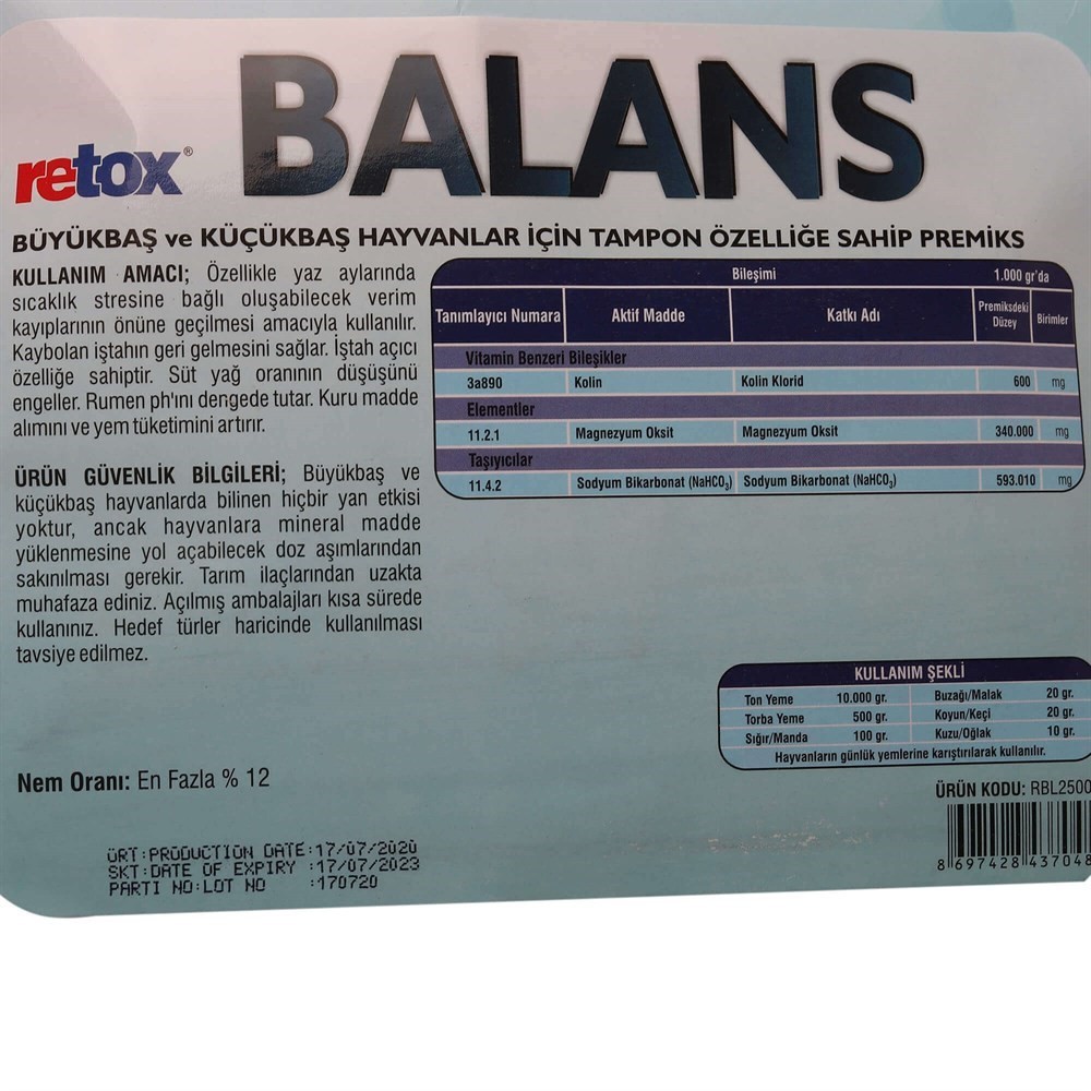 Retox Balance Sodyum Bikarbonat Takviyeli Yem Katkı
