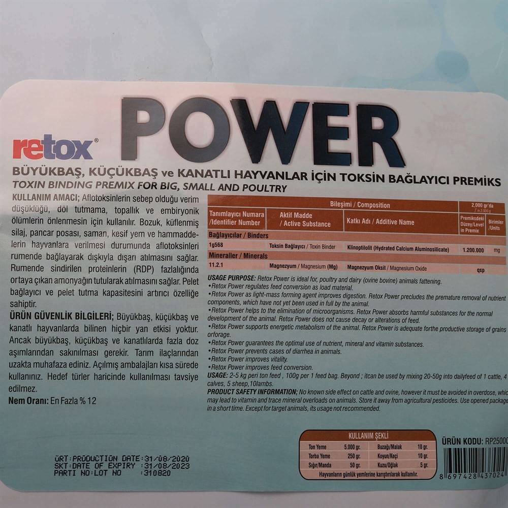 Retox Power Verim Düşüklüğü için Hayvan Yem Katkı-25 Kg