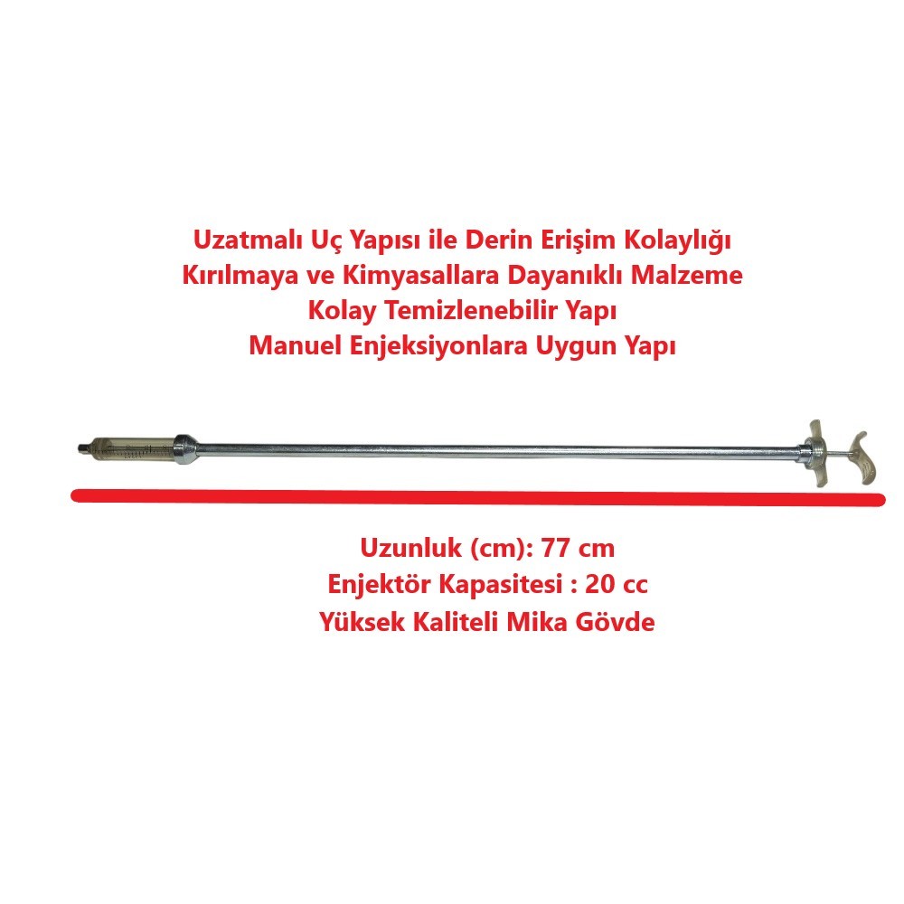 Ayset Uzatmalı Mika Enjektör 20 cc-Uzun Şırınga 77 cm