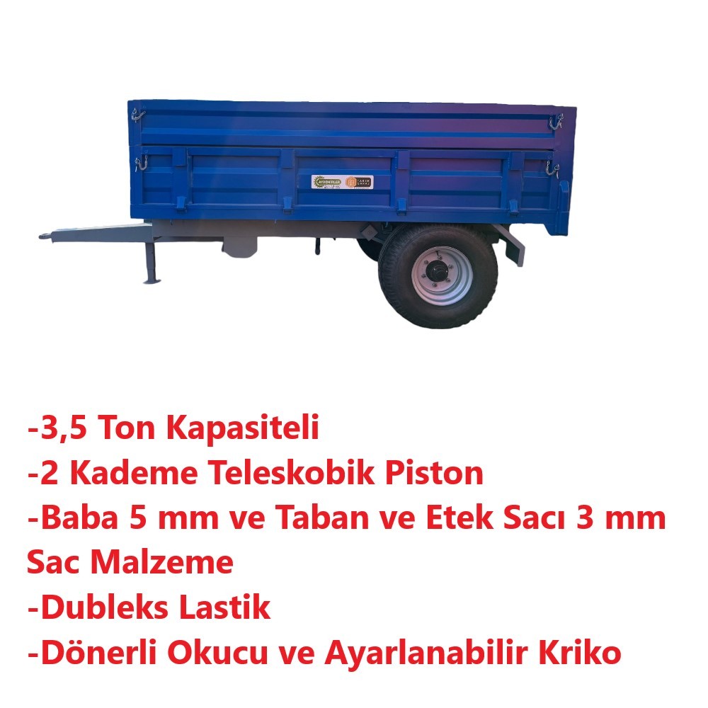 Tarım Garaj Damperli Römork 3.5 Ton Kapasiteli 2 Teker