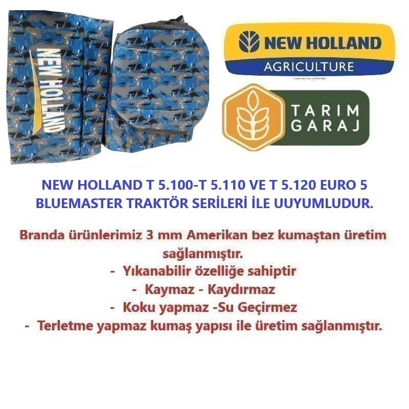 New Holland T 5.100-T 5.110 ve T 5.120 Euro 5 Bluemaster Traktör Kılıfı Branda