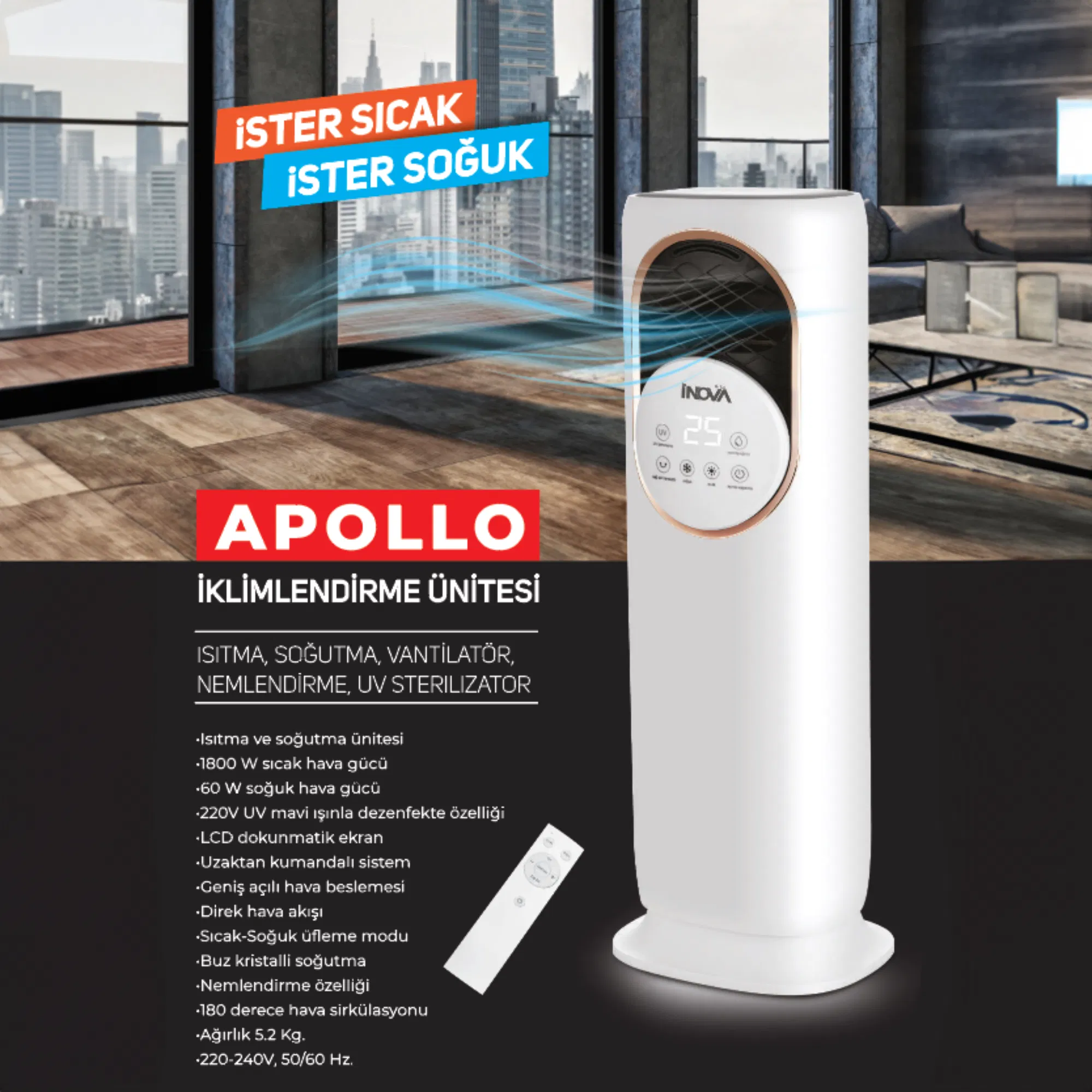 İNOVA APOLLO ISITICI SOĞUTUCU KUMANDALI 1800 W
