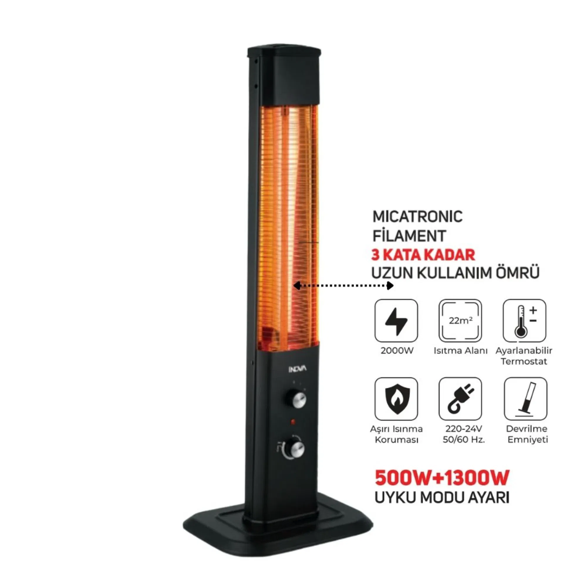 İNOVA MAUNA LÜX ÇİFT DÜĞMELİ LÜX DİK ISITICI 1800W