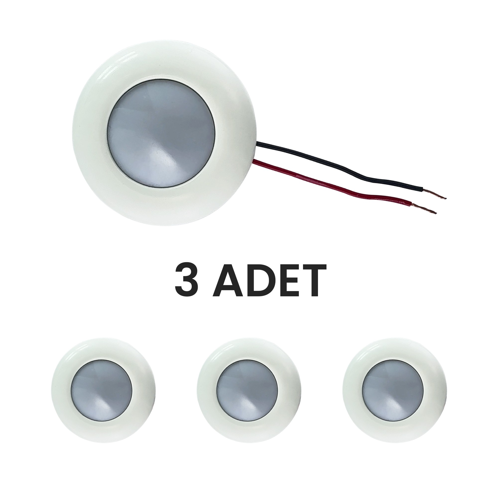Ufo Tavan Lambası 75 mm 3 Adet - 12V (Tekne & Karavan Uyumlu) 