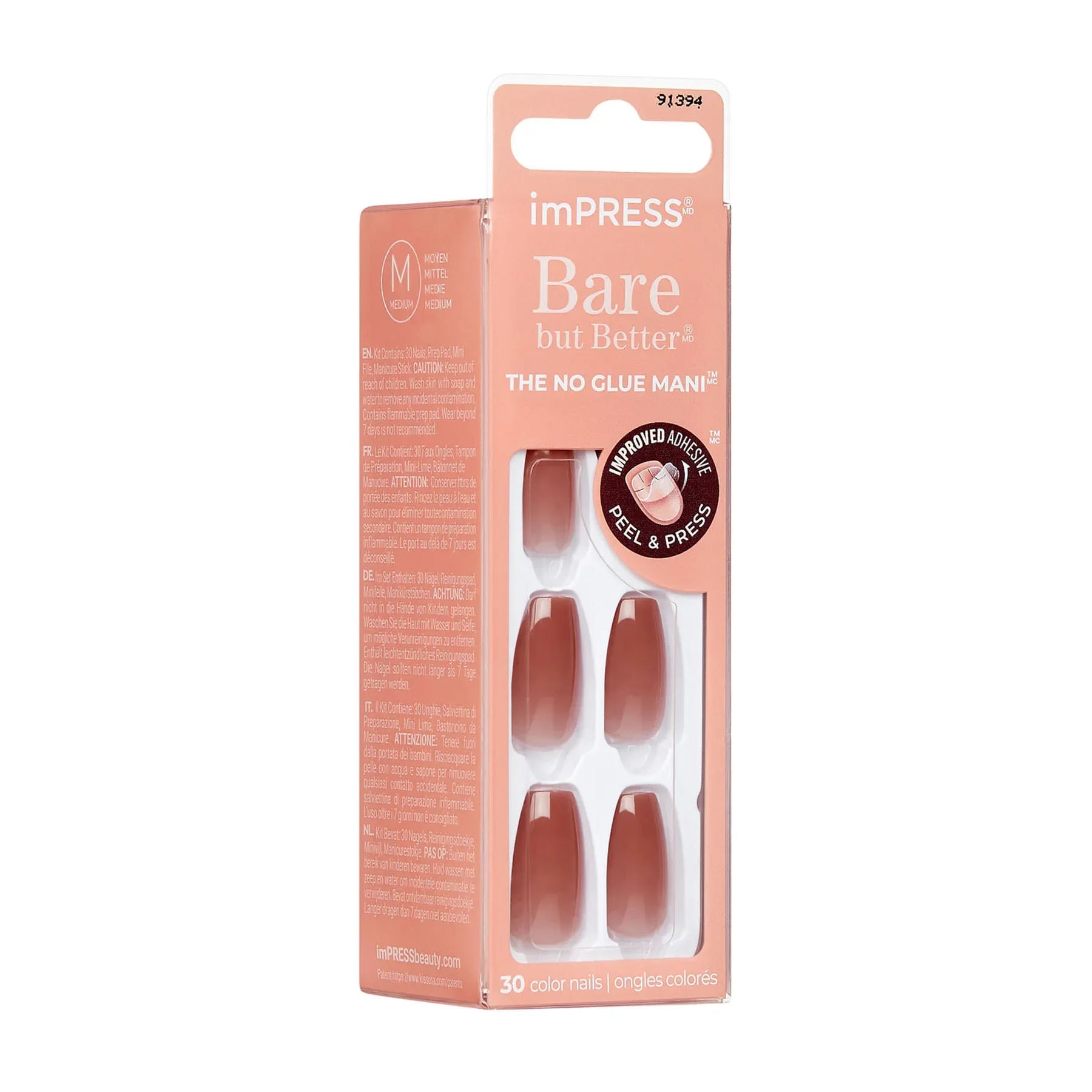 Impress Kendinden Yapışkanlı Takma Tırnak Küt Uzun Nude Ombre