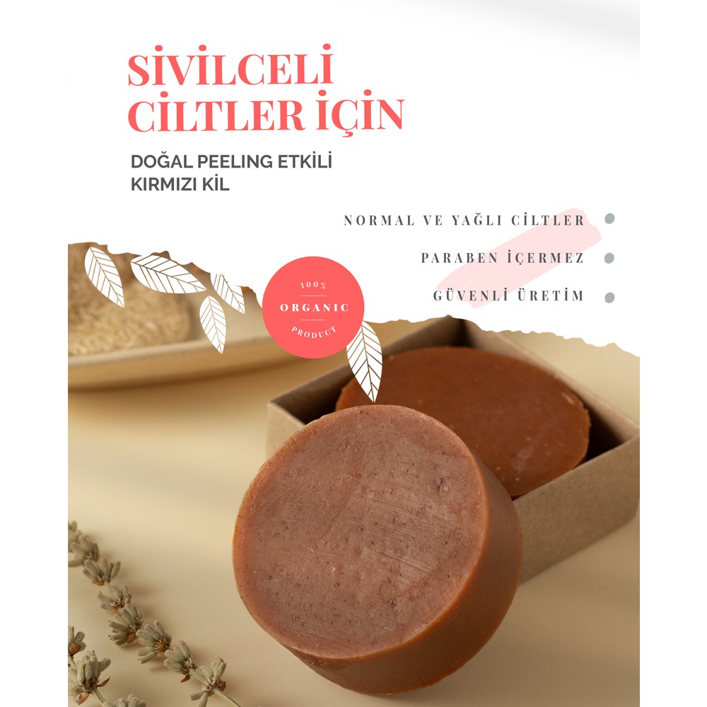 Sivilceli Ciltler İçin Doğal Peeling Etkili Kırmızı Kil Sabunu