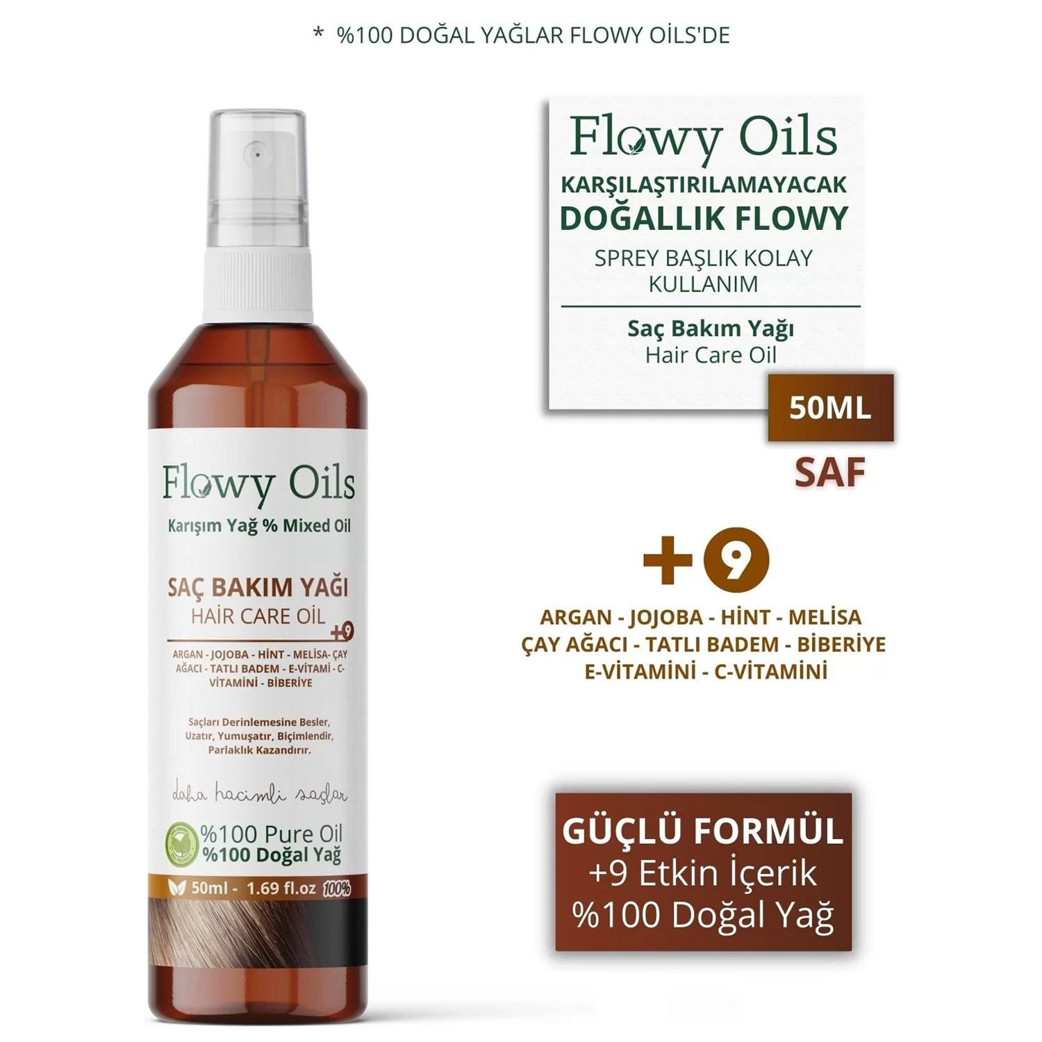 Flowy Oils Saç Bakım Yağı +9 Yağ Içeren %100 Doğal Karışım Sprey