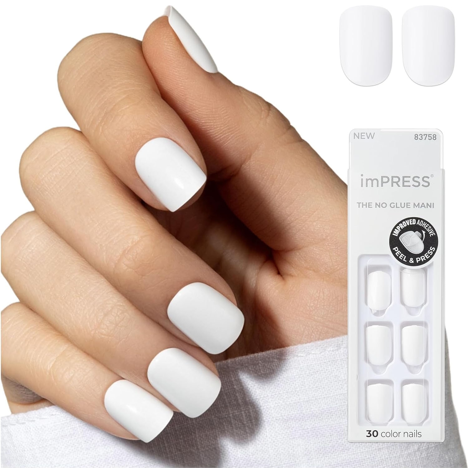 Impress Color Kendinden Yapışkanlı Takma Tırnak Kısa Beyaz