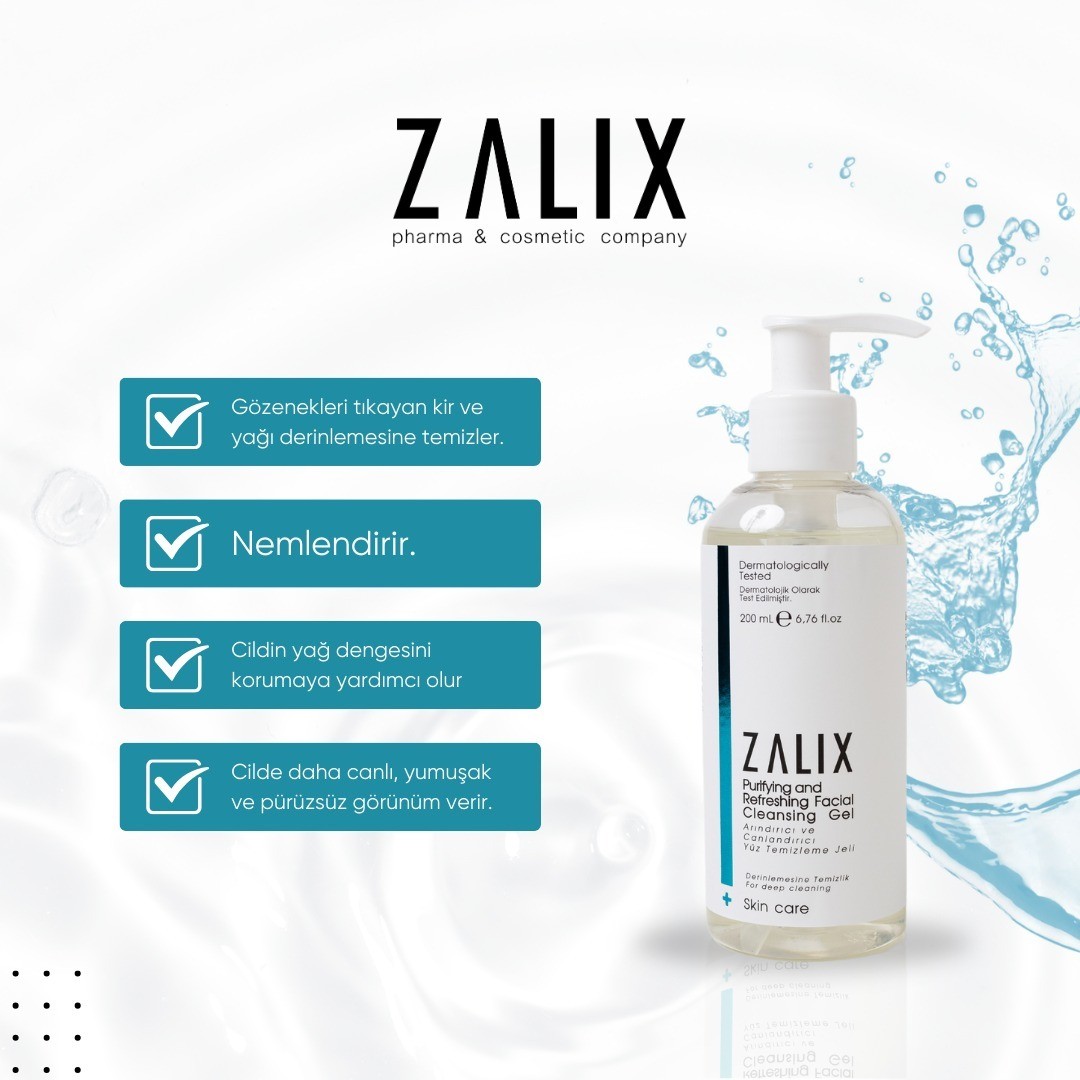 Zalix Sebum Dengeleyici Akne ve Siyah Nokta Karşıtı Gözenek Sıkılaştırıcı Yüz Yıkama Jeli 200 ml