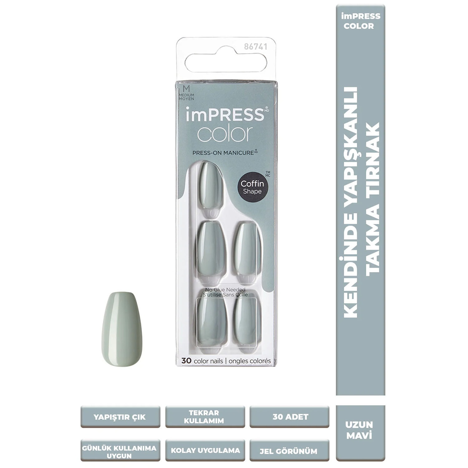Impress Color Kendinden Yapışkanlı Takma Tırnak Medium - Going Green