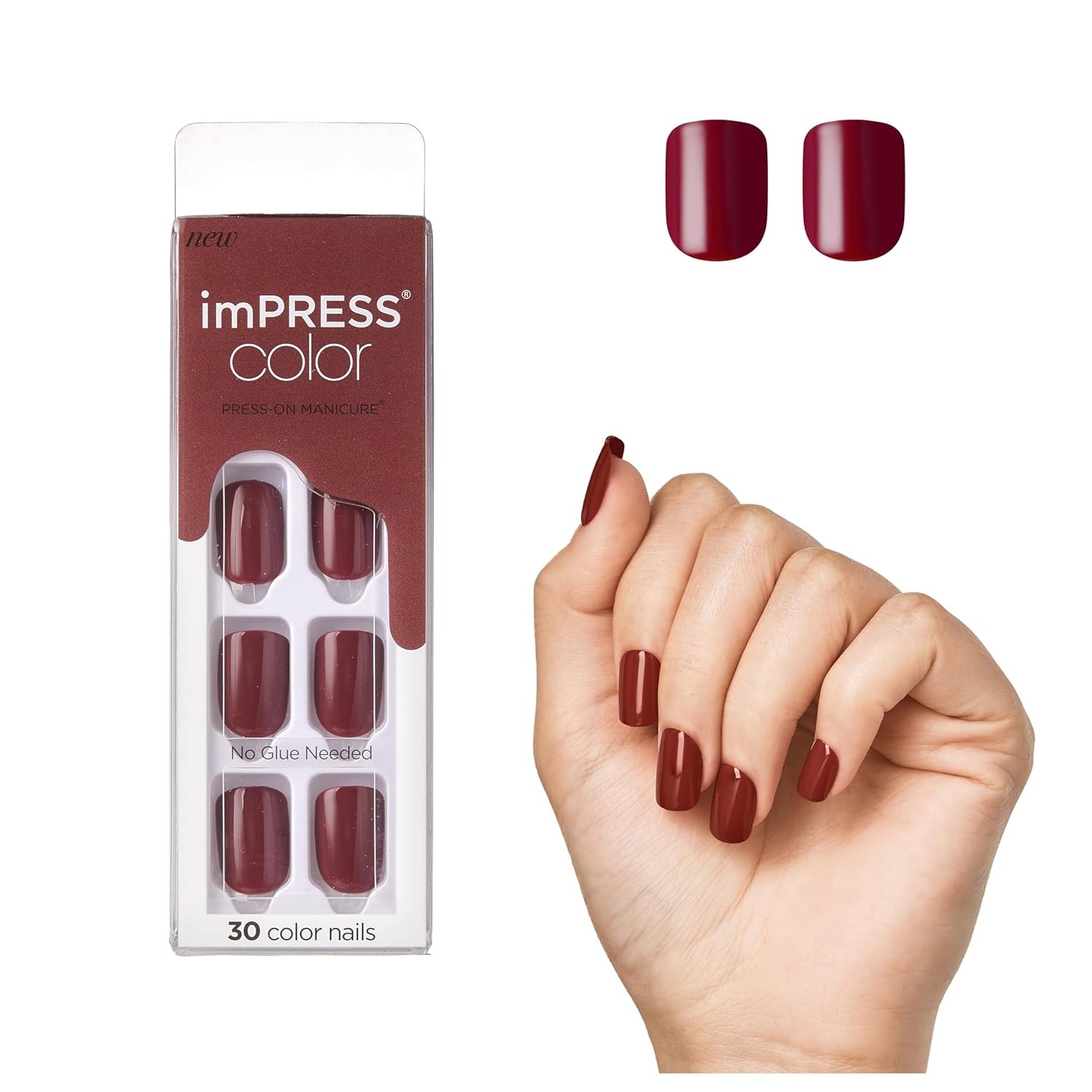 Impress Color Kendinden Yapışkanlı Takma Tırnak Kısa Parlak Bordo