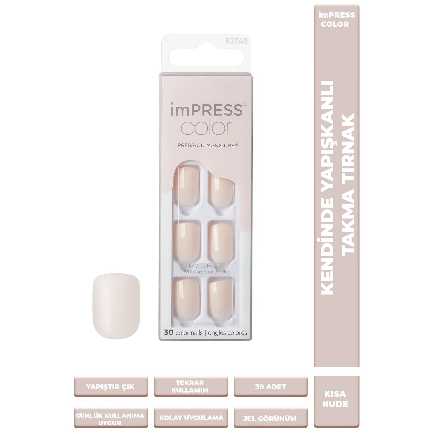 Impress Color Kendinden Yapışkanlı Takma Tırnak Kısa Nude